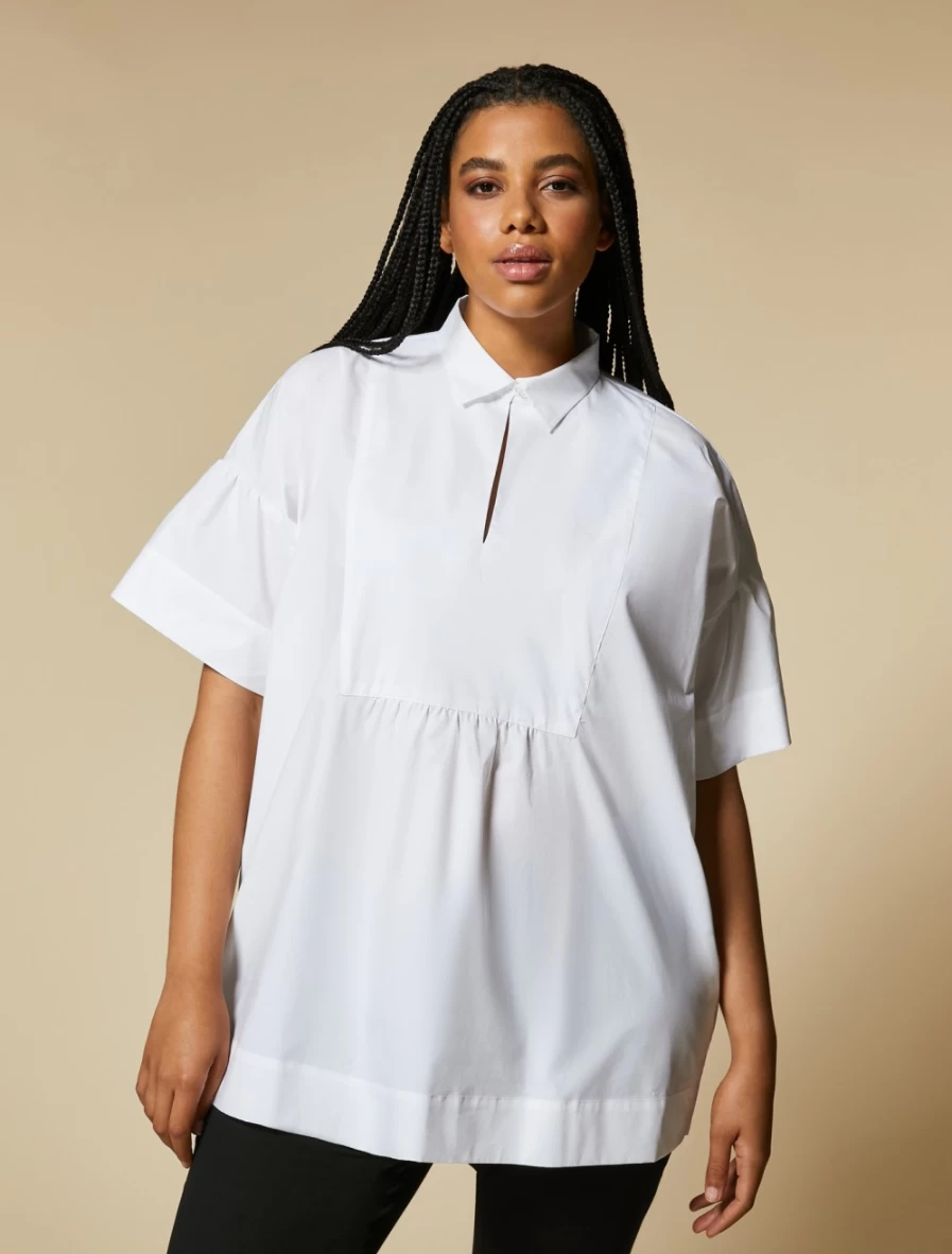 "Marina Rinaldi Women's White Cotton Poplin Blouse | Classic Elegant Top"