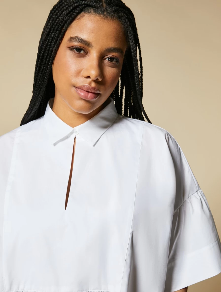 "Marina Rinaldi Women's White Cotton Poplin Blouse | Classic Elegant Top"