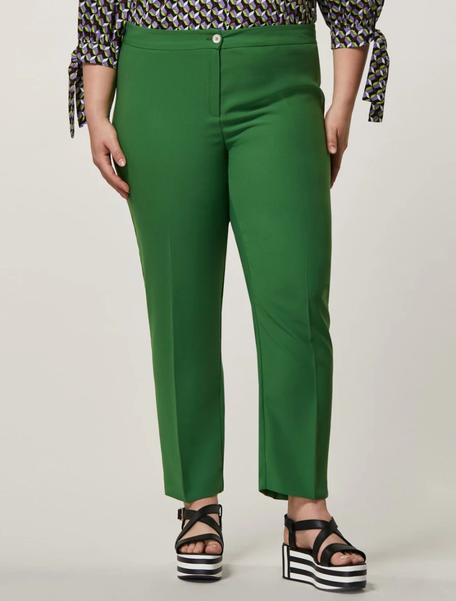 Marina Rinaldi Women's Green Satin Trousers - Envers Style Elegant Palazzo Pants