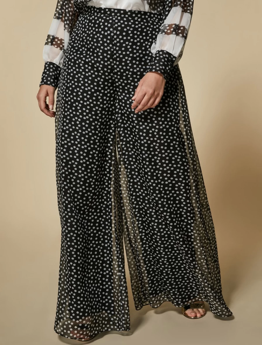 Marina Rinaldi Women's Black Printed Chiffon Trousers