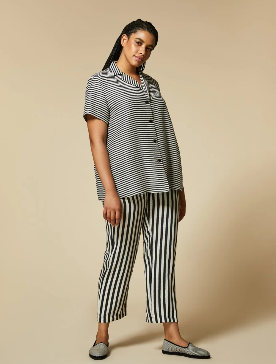 Marina Rinaldi Women's White Yarn-Dyed Linen-Blend Trousers