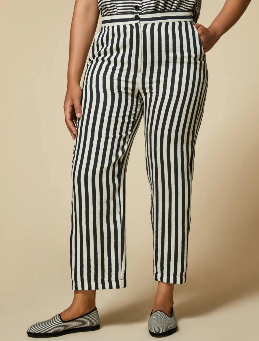 Marina Rinaldi Women's White Yarn-Dyed Linen-Blend Trousers