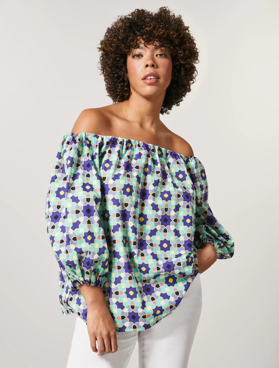 Marina Rinaldi Women's Green Printed Cotton Poplin Top