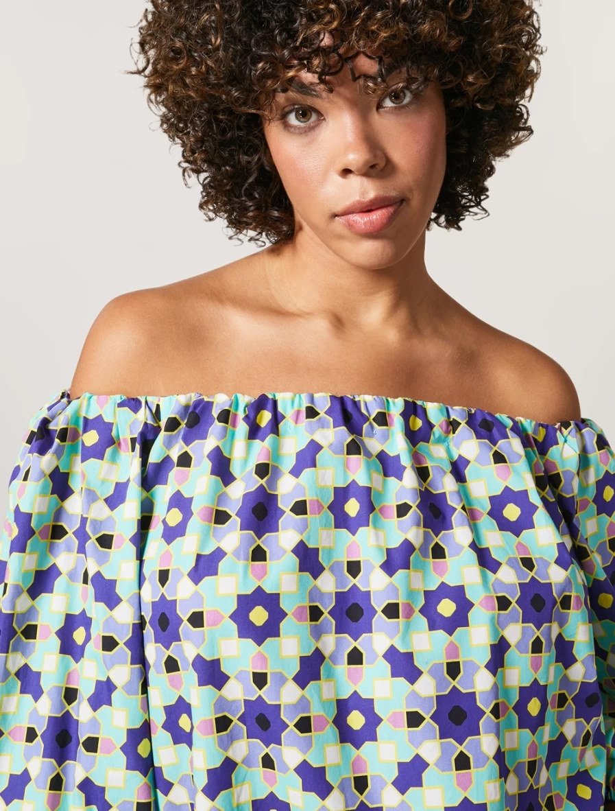 Marina Rinaldi Women's Green Printed Cotton Poplin Top