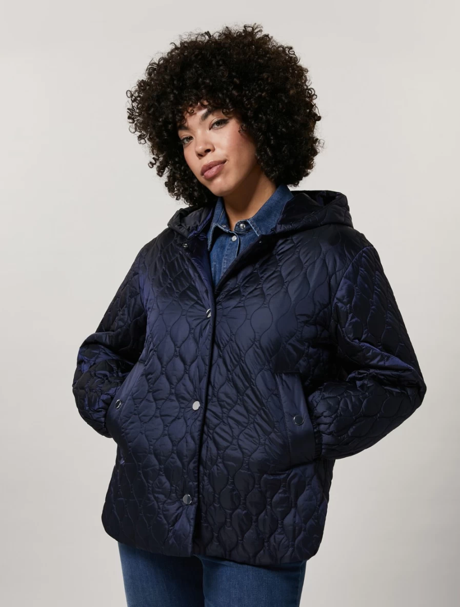 "Marina Rinaldi Women's Dark Navy Nylon Jacket – Lightweight Water-Resistant Outerwear"