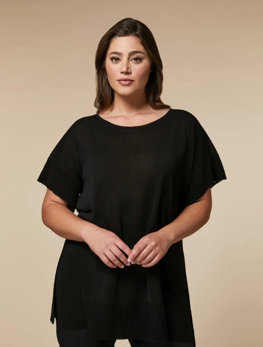 Marina Rinaldi Women's Black Technical Linen Sweater