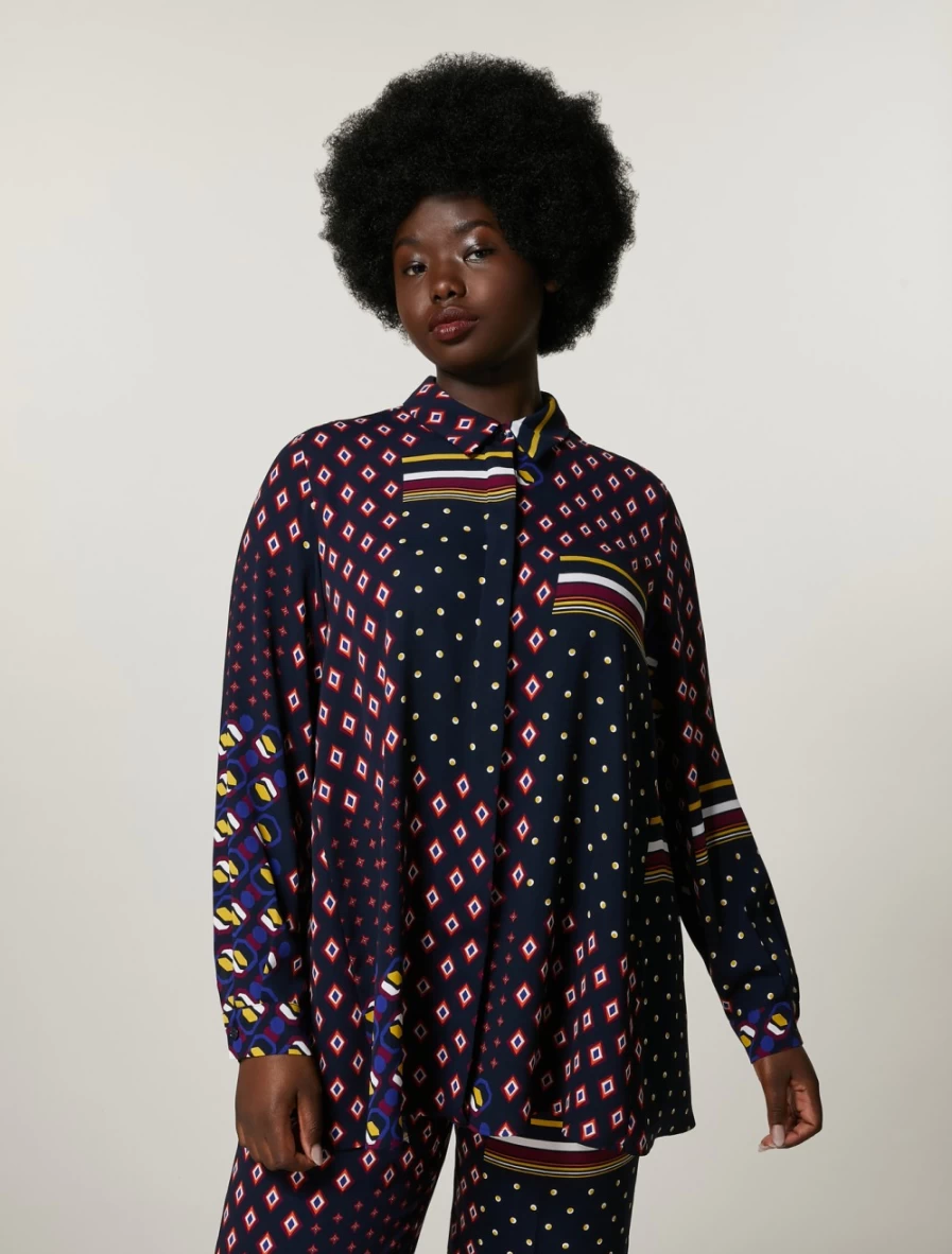 "Marina Rinaldi Women's Dark Navy Printed Cady Tunic Top"