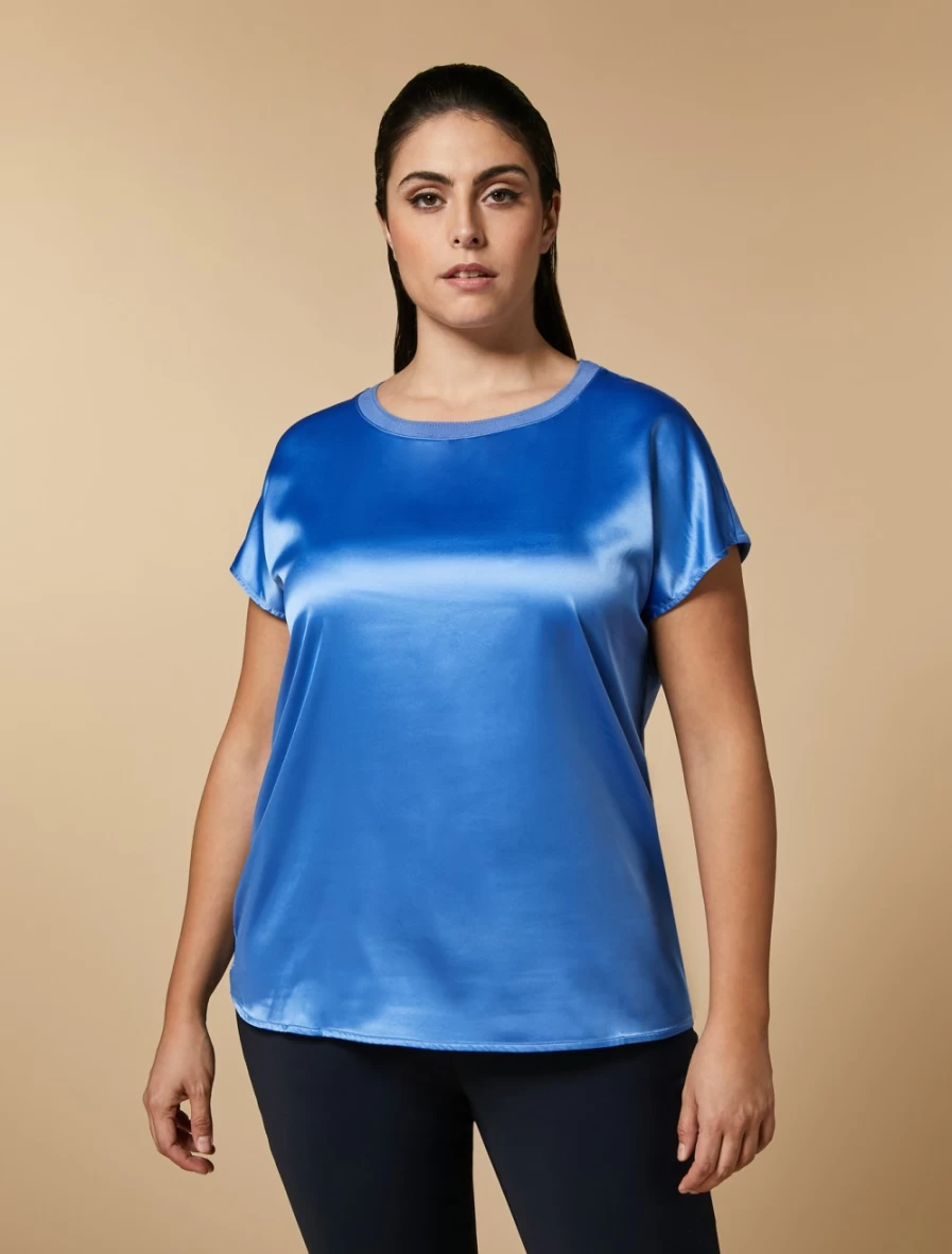 "Marina Rinaldi Women's Satin & Crepe Jersey T-Shirt in Ski Blue"