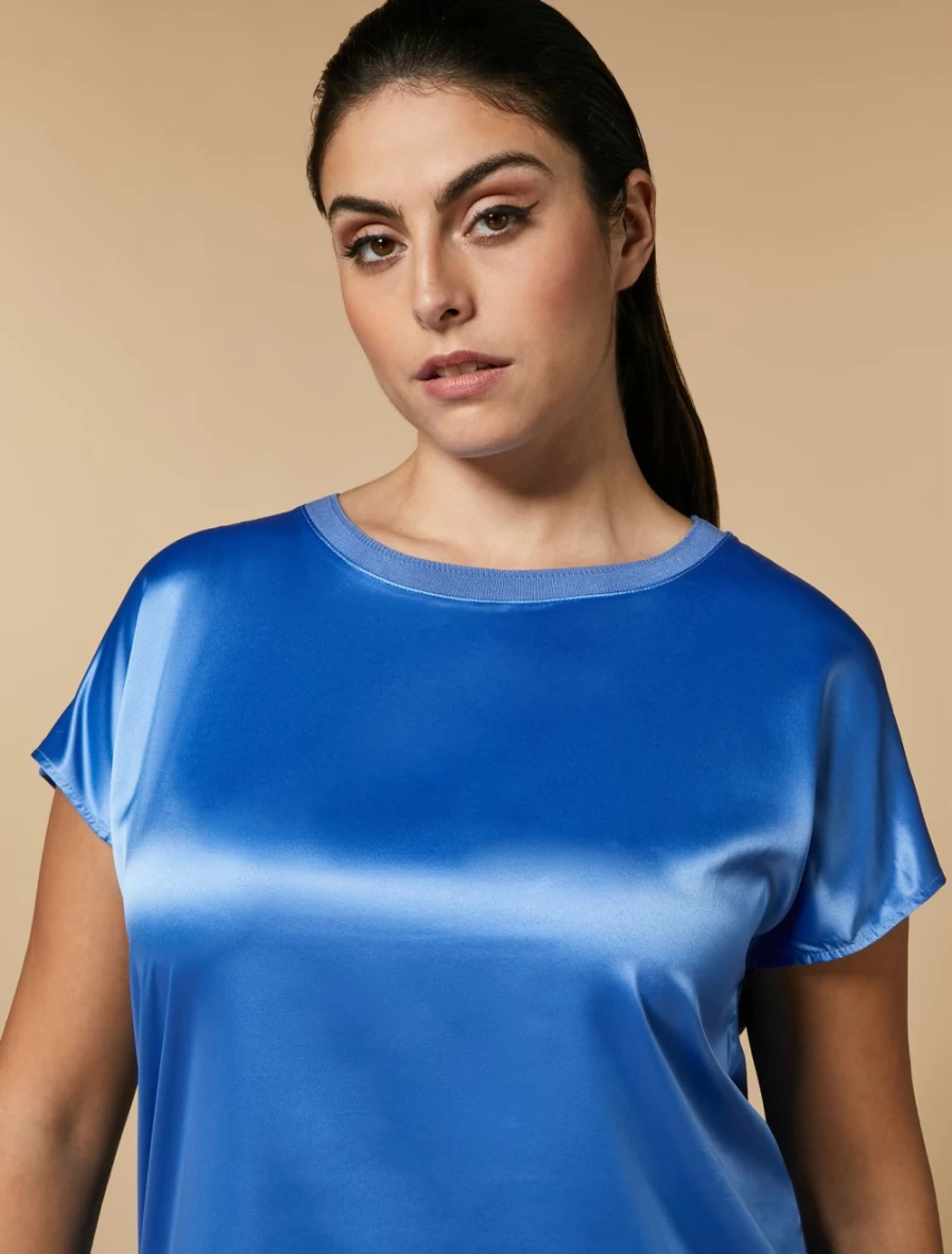 "Marina Rinaldi Women's Satin & Crepe Jersey T-Shirt in Ski Blue"