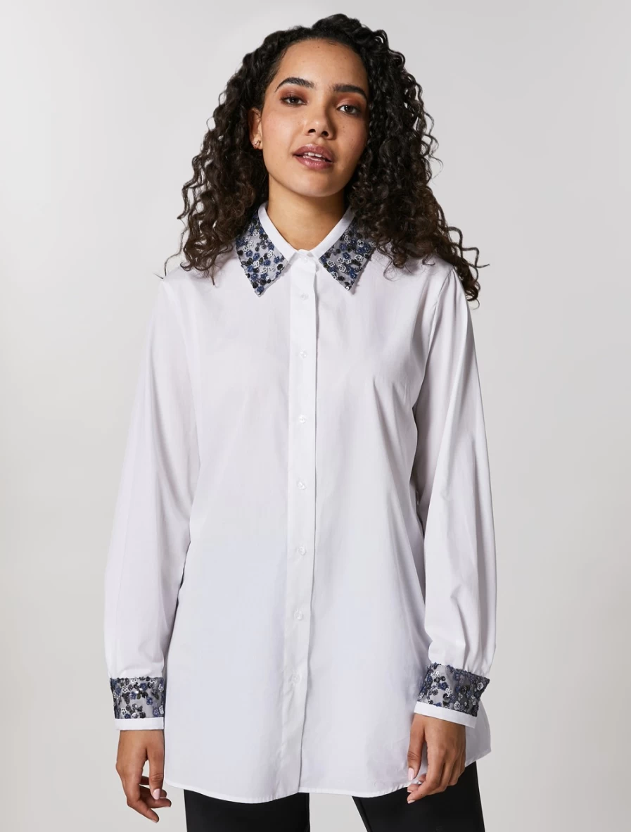 Marina Rinaldi Women's White Cotton Embroidered Tulle Shirt