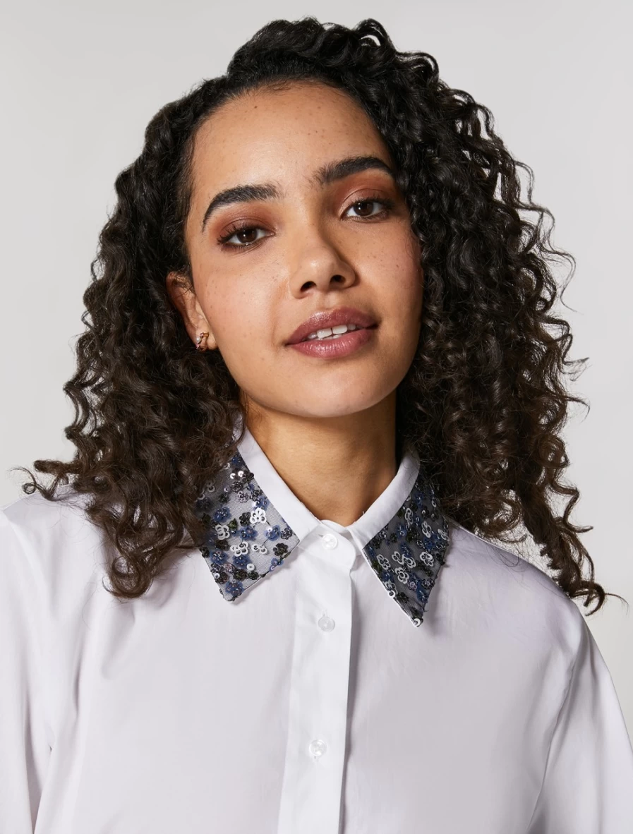 Marina Rinaldi Women's White Cotton Embroidered Tulle Shirt