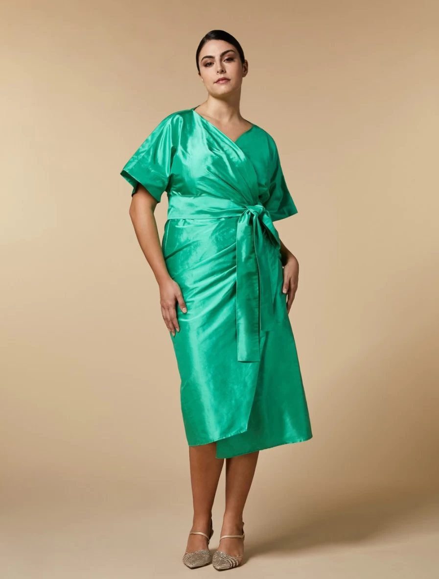 Marina Rinaldi Women's Green Silk Shantung Taffeta Dress