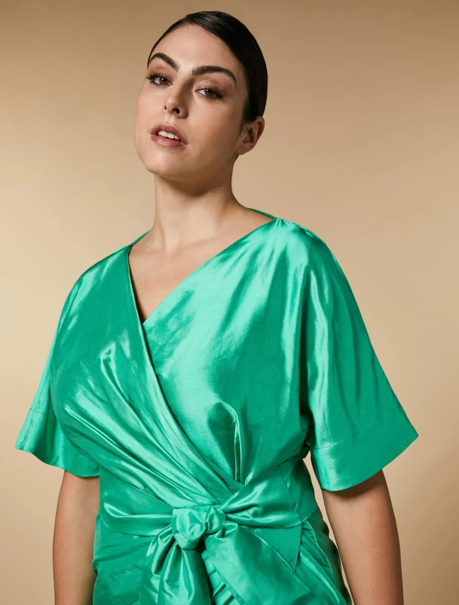 Marina Rinaldi Women's Green Silk Shantung Taffeta Dress