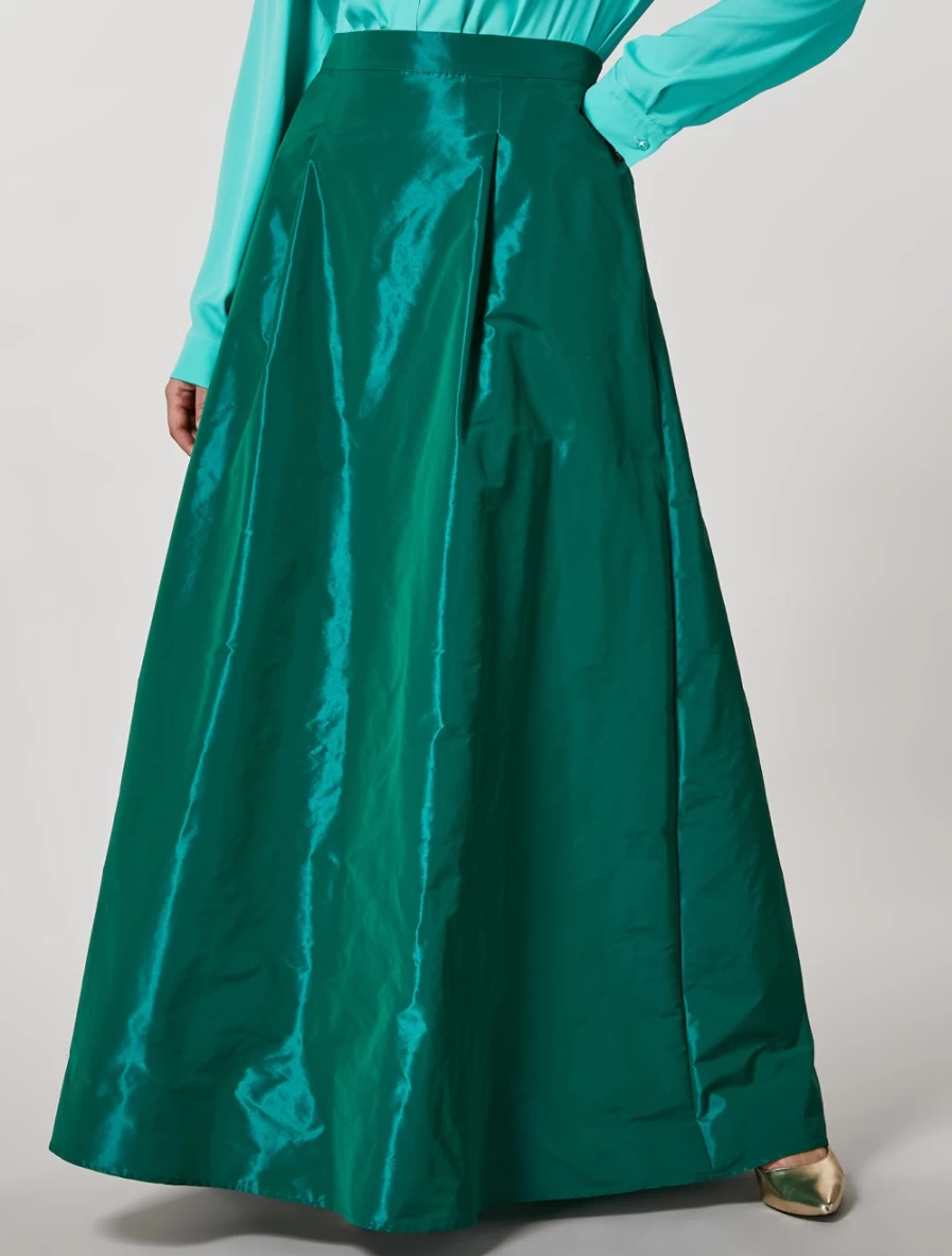 Marina Rinaldi Women's Dark Green Taffeta Skirt - Elegant A-Line Midi Skirt for Women