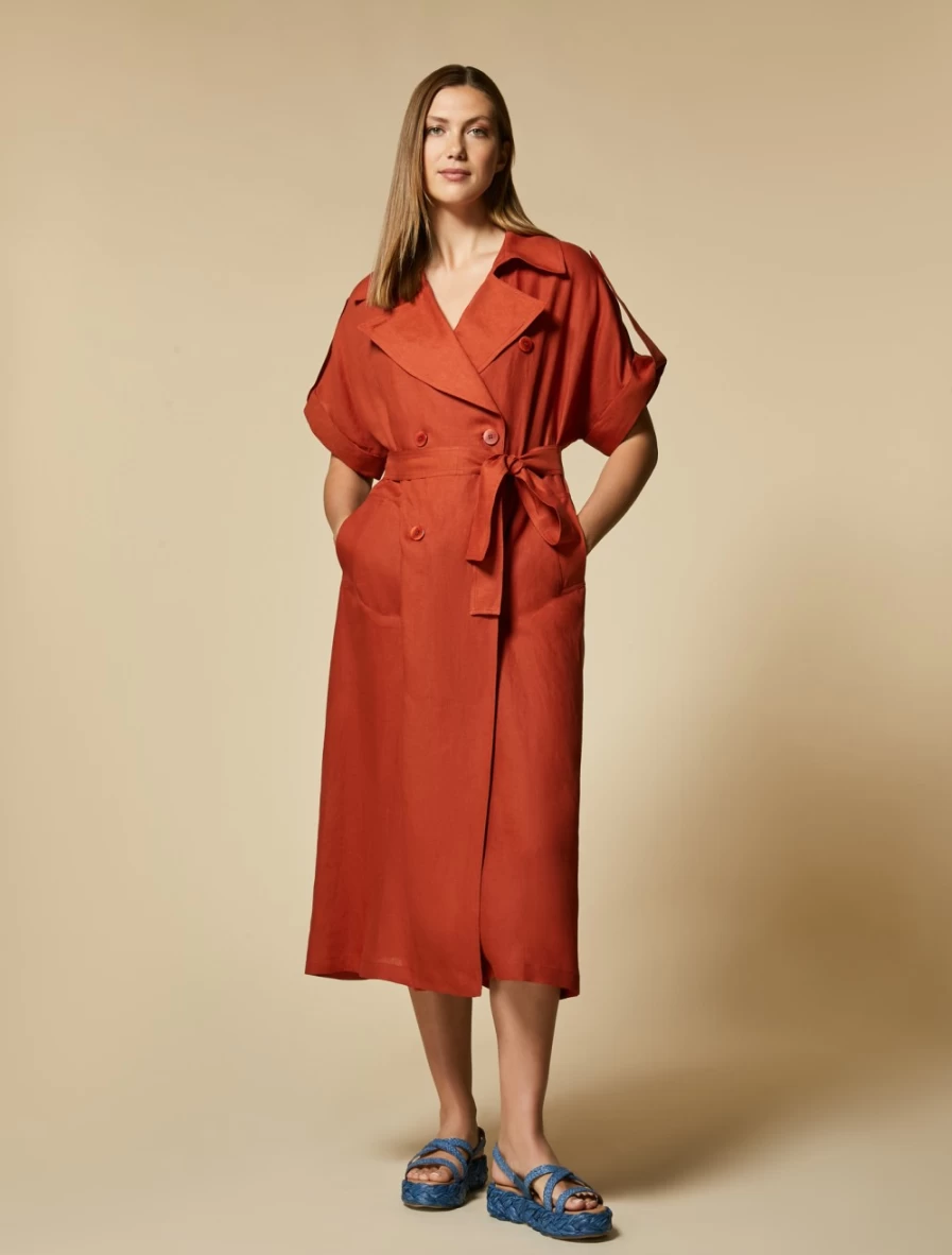 "Marina Rinaldi Women's Rust Lightweight Linen Dress"