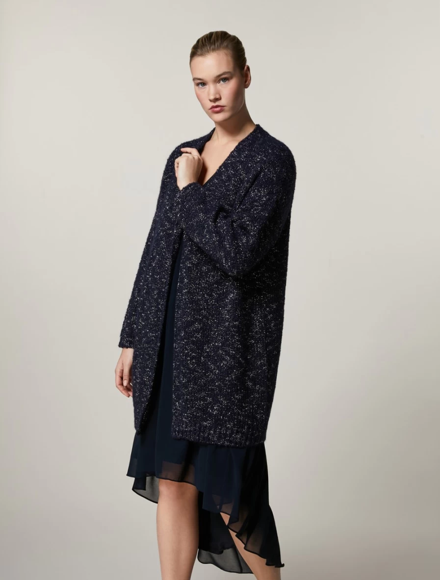 "Marina Rinaldi Women's Dark Navy Alpaca Wool Blend Knit Coat"