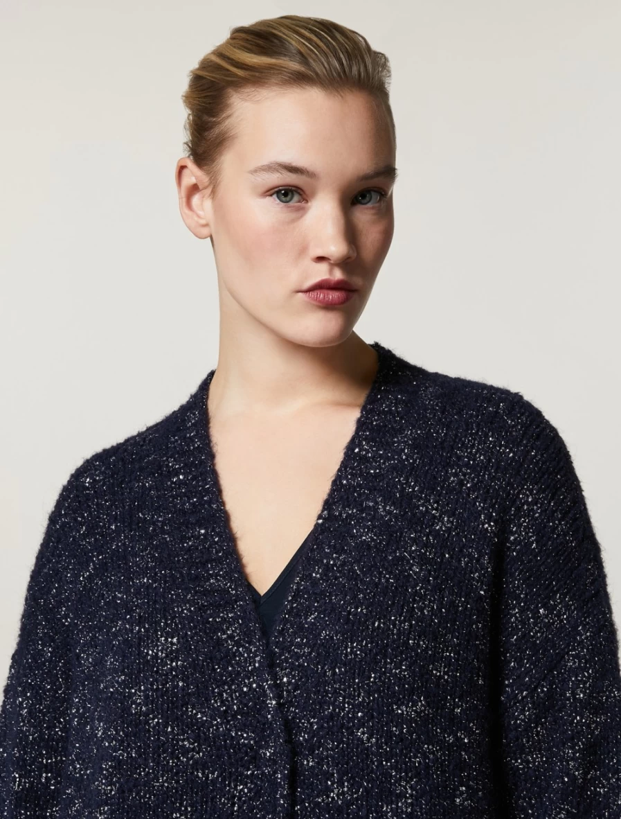 "Marina Rinaldi Women's Dark Navy Alpaca Wool Blend Knit Coat"