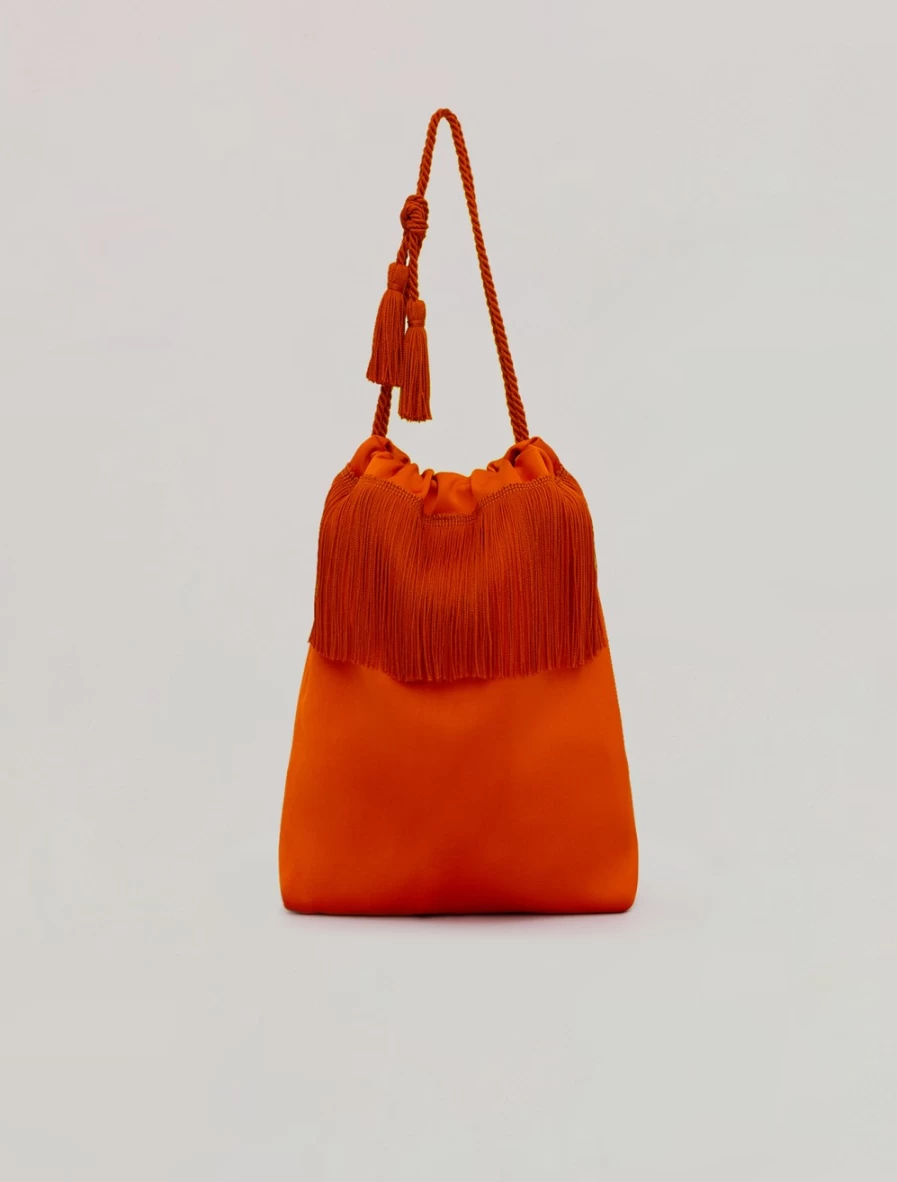 Marina Rinaldi Women's Orange Fringed Satin Bag - Elegant Handbag for Women