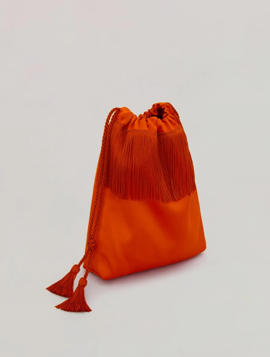 Marina Rinaldi Women's Orange Fringed Satin Bag - Elegant Handbag for Women
