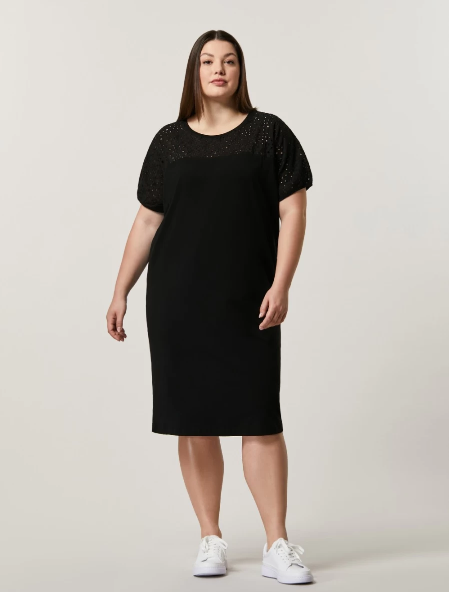 Marina Rinaldi Women's Black Broderie Anglaise Jersey Dress