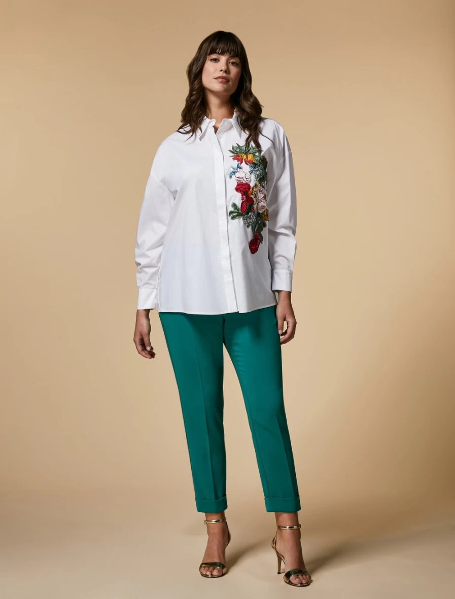 Marina Rinaldi Women's Dark Green Triacetate Slim Trousers