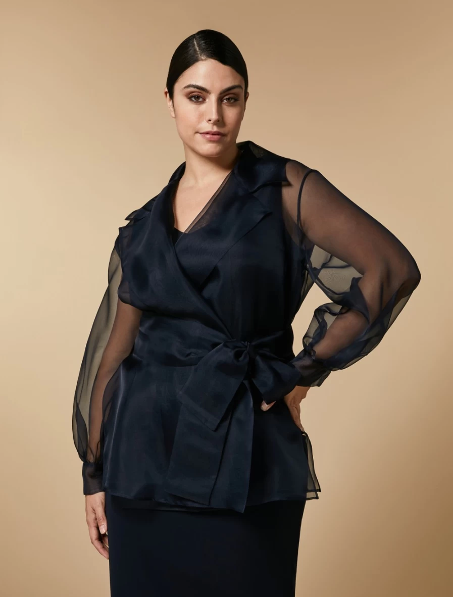 Marina Rinaldi Women's Dark Navy Pure Silk Organza Tunic