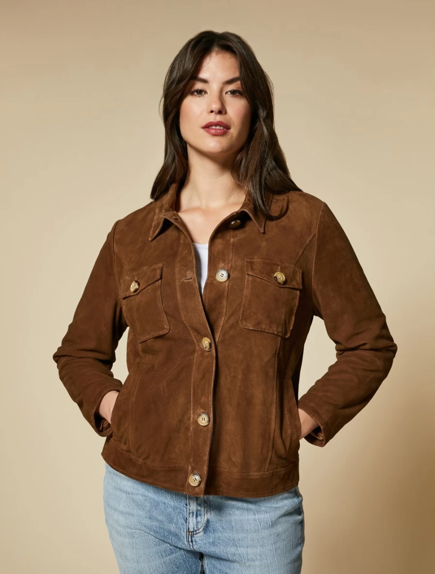 "Marina Rinaldi Women's Dark Brown Suede Jacket"