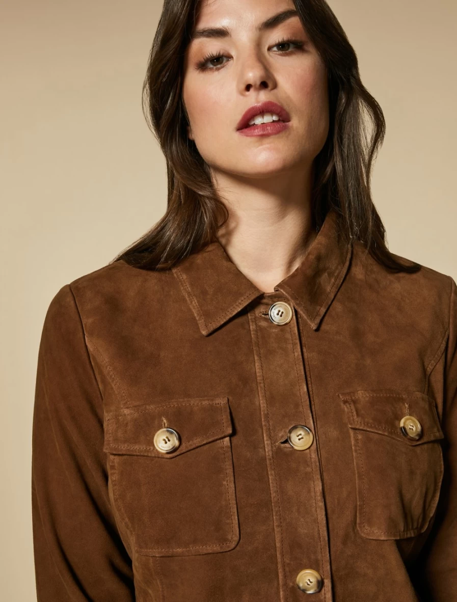 "Marina Rinaldi Women's Dark Brown Suede Jacket"