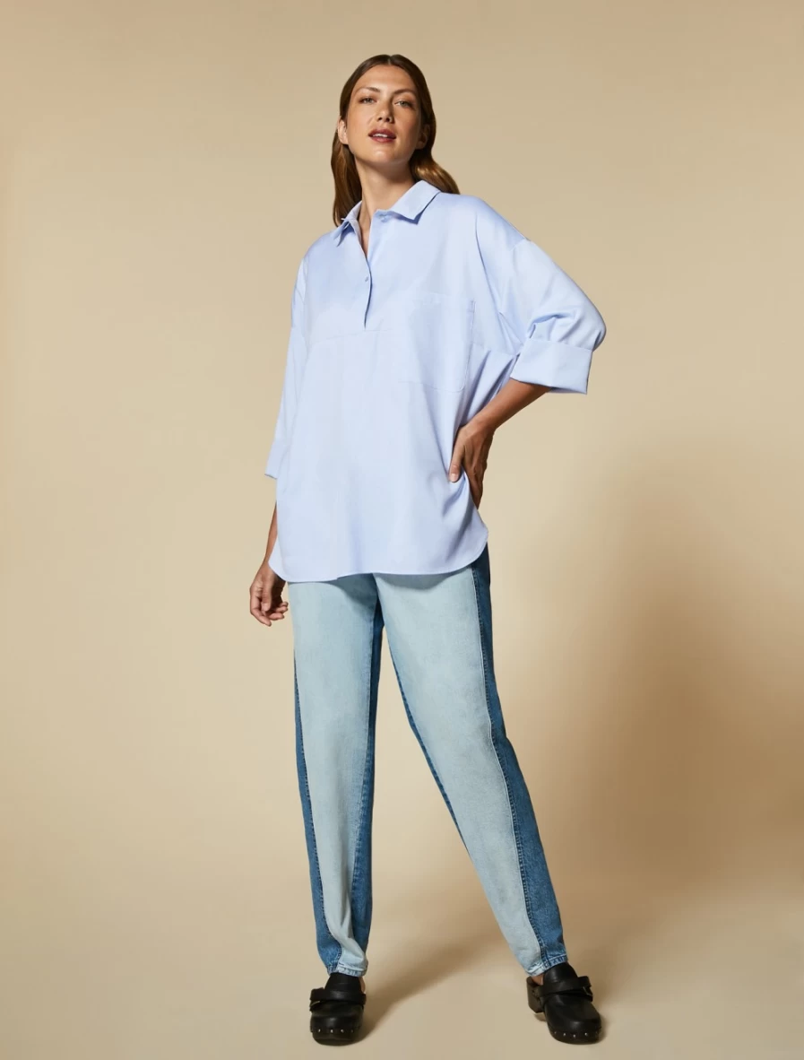 Marina Rinaldi Women's Ski Blue Two-Tone Carrot-Fit Jeans