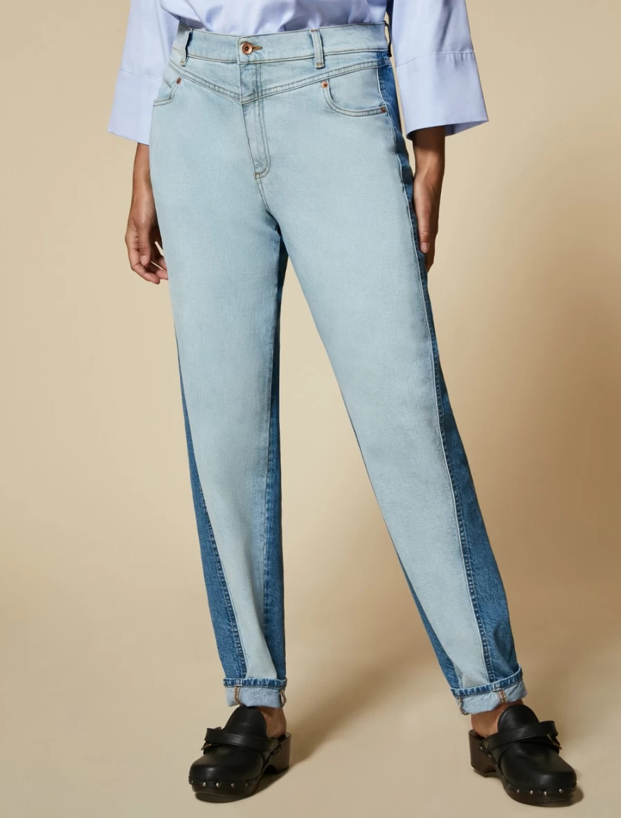 Marina Rinaldi Women's Ski Blue Two-Tone Carrot-Fit Jeans