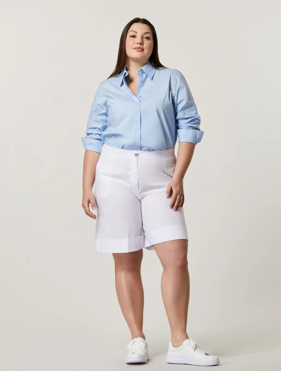 "Marina Rinaldi Women's White Cotton Poplin Bermuda Shorts"