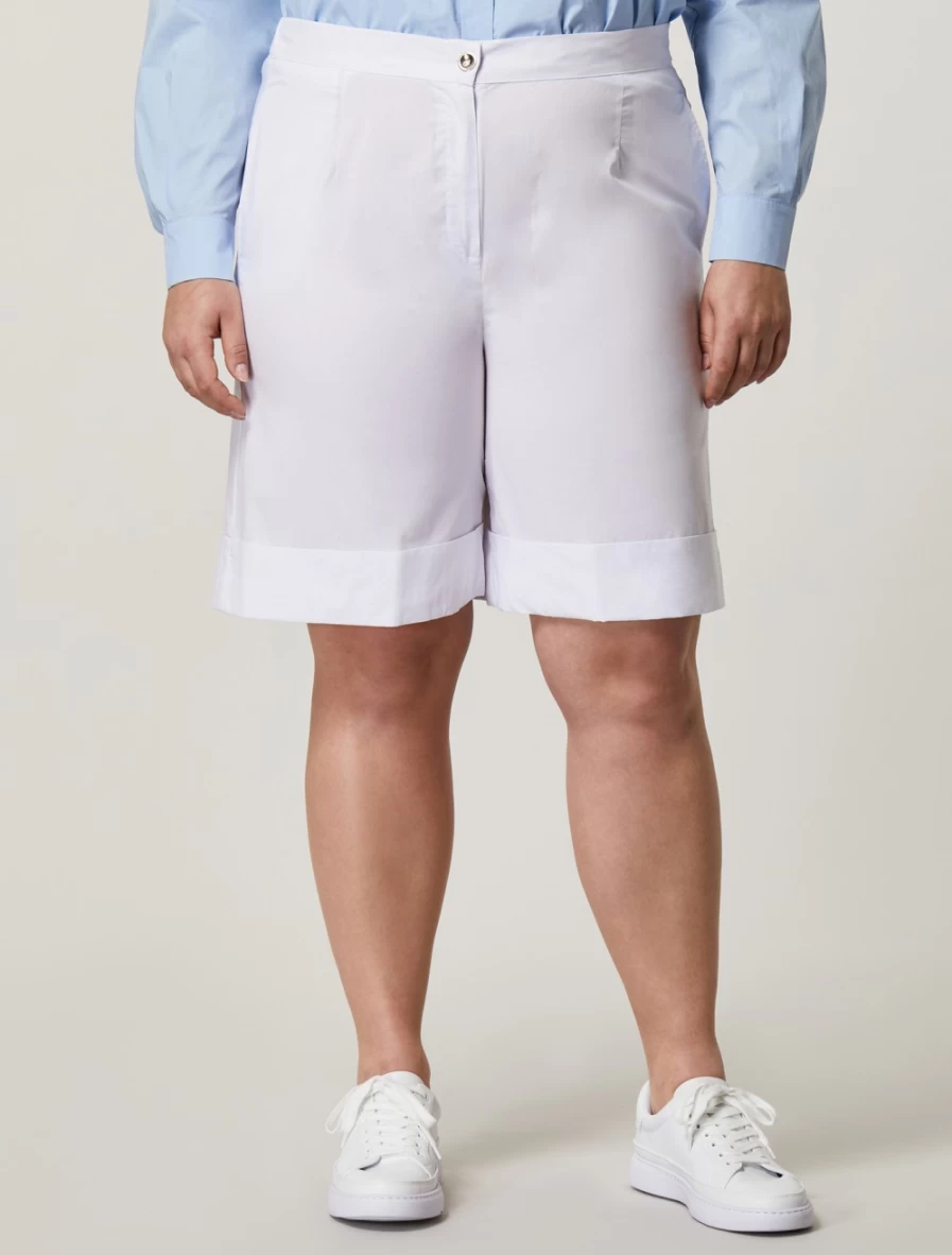 "Marina Rinaldi Women's White Cotton Poplin Bermuda Shorts"