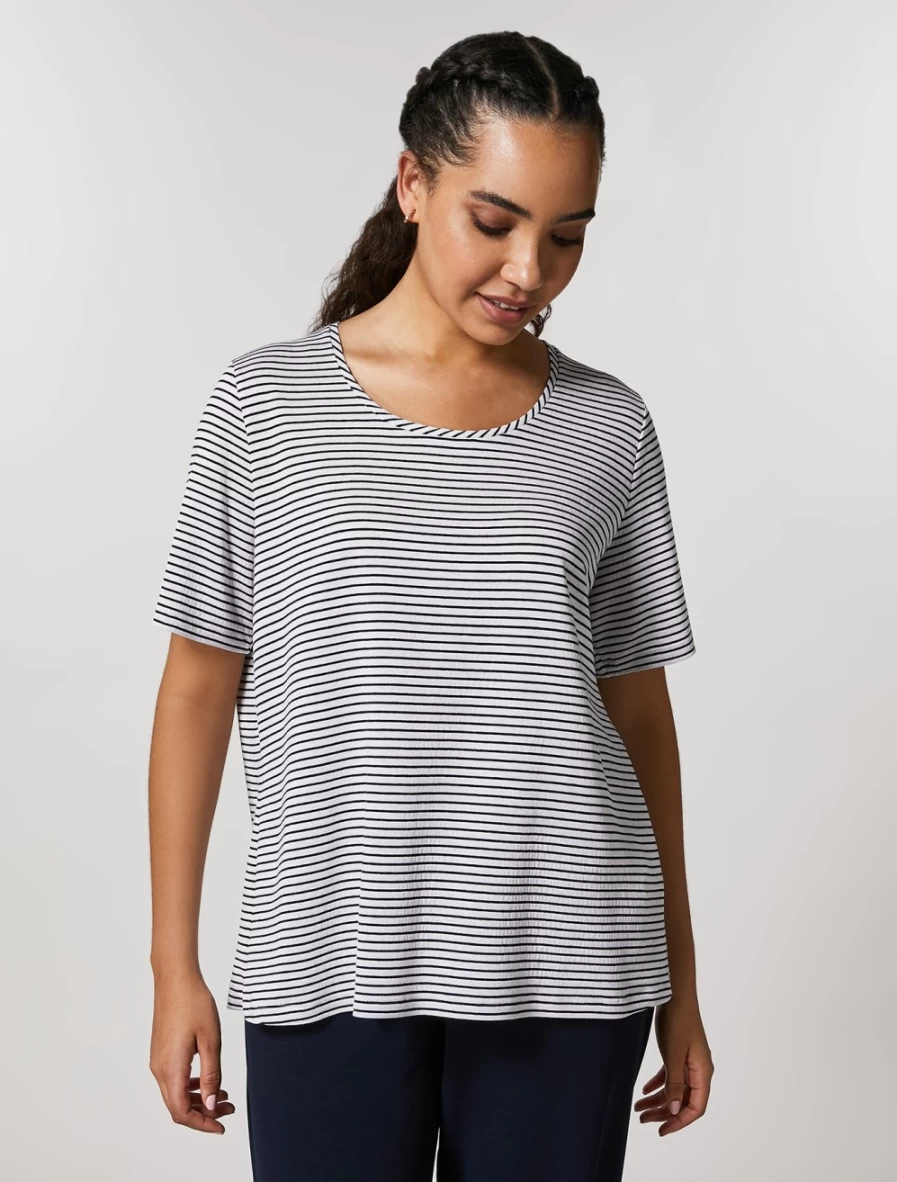 Marina Rinaldi Women's White Yarn-Dyed Jersey Classic T-Shirt
