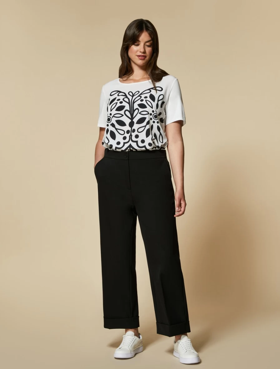 Marina Rinaldi Women's Black Wide-Leg Trousers - Elegant High-Waist Palazzo Pants