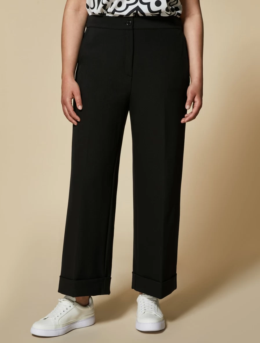 Marina Rinaldi Women's Black Wide-Leg Trousers - Elegant High-Waist Palazzo Pants