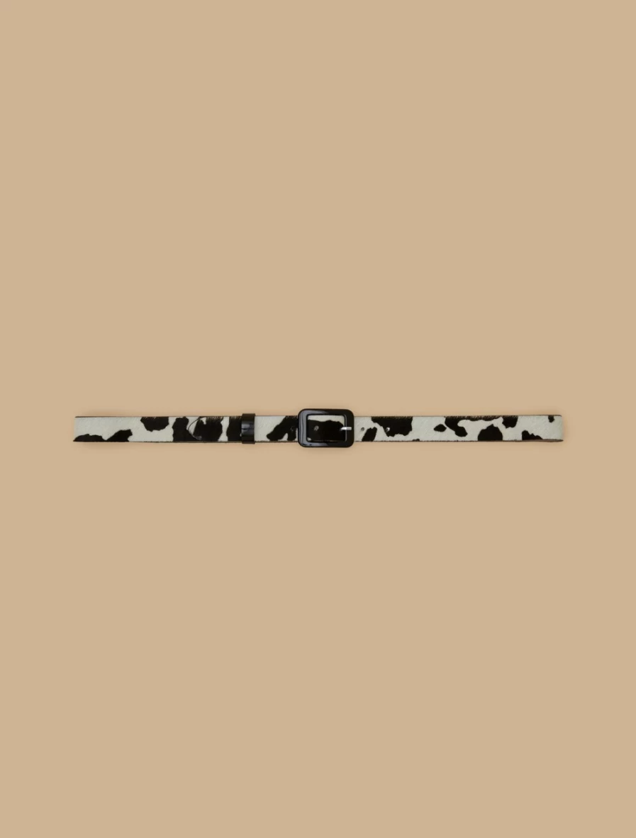 Marina Rinaldi Women's White Printed Pony Hair Belt - Fashionable Designer Accessory