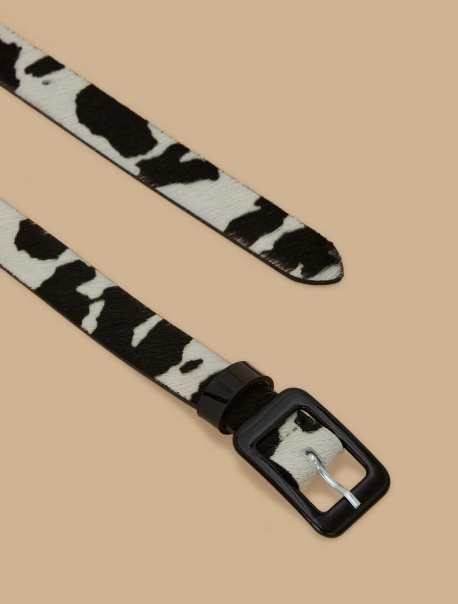 Marina Rinaldi Women's White Printed Pony Hair Belt - Fashionable Designer Accessory