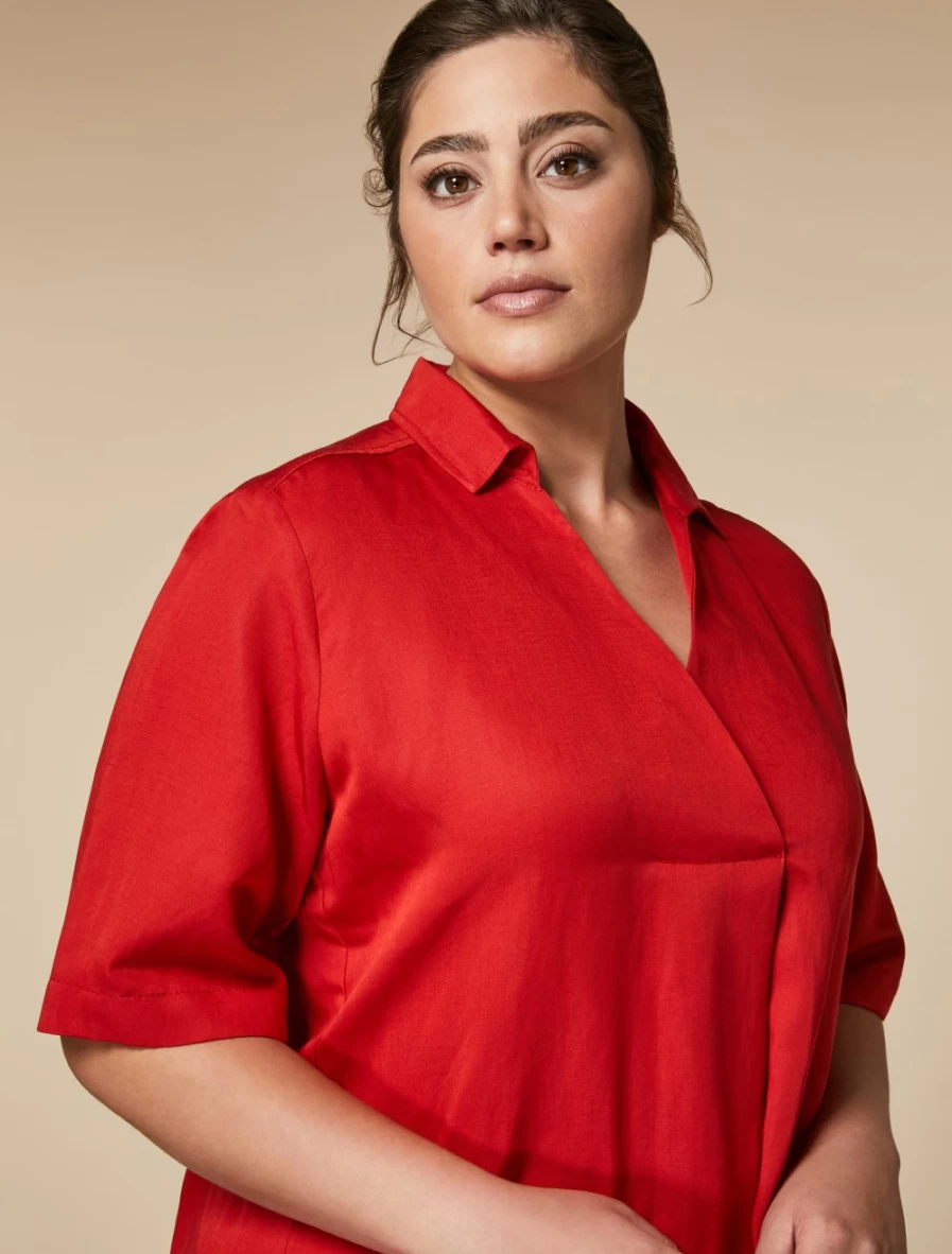 Marina Rinaldi Women's Red Tencel Linen Midi Dress - Breathable Summer Dress