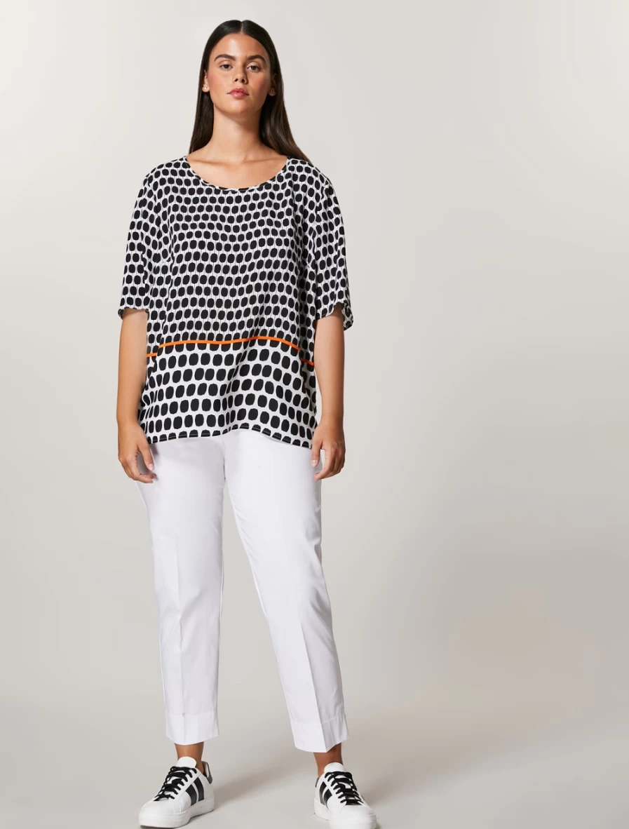 "Marina Rinaldi Women's White Stretch Cotton Satin Trousers | Comfortable & Elegant Pants"
