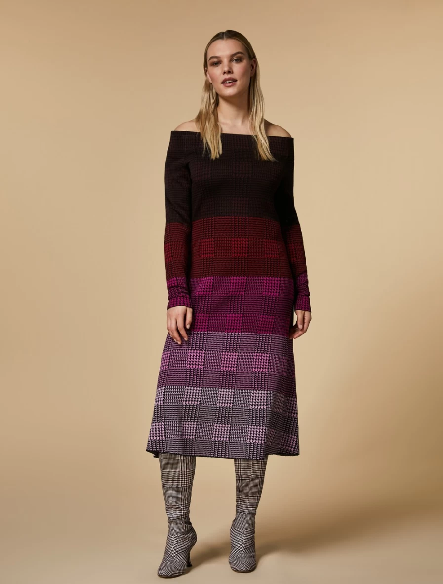 Marina Rinaldi Women's Bordeaux Prince Of Wales Check Knit Dress