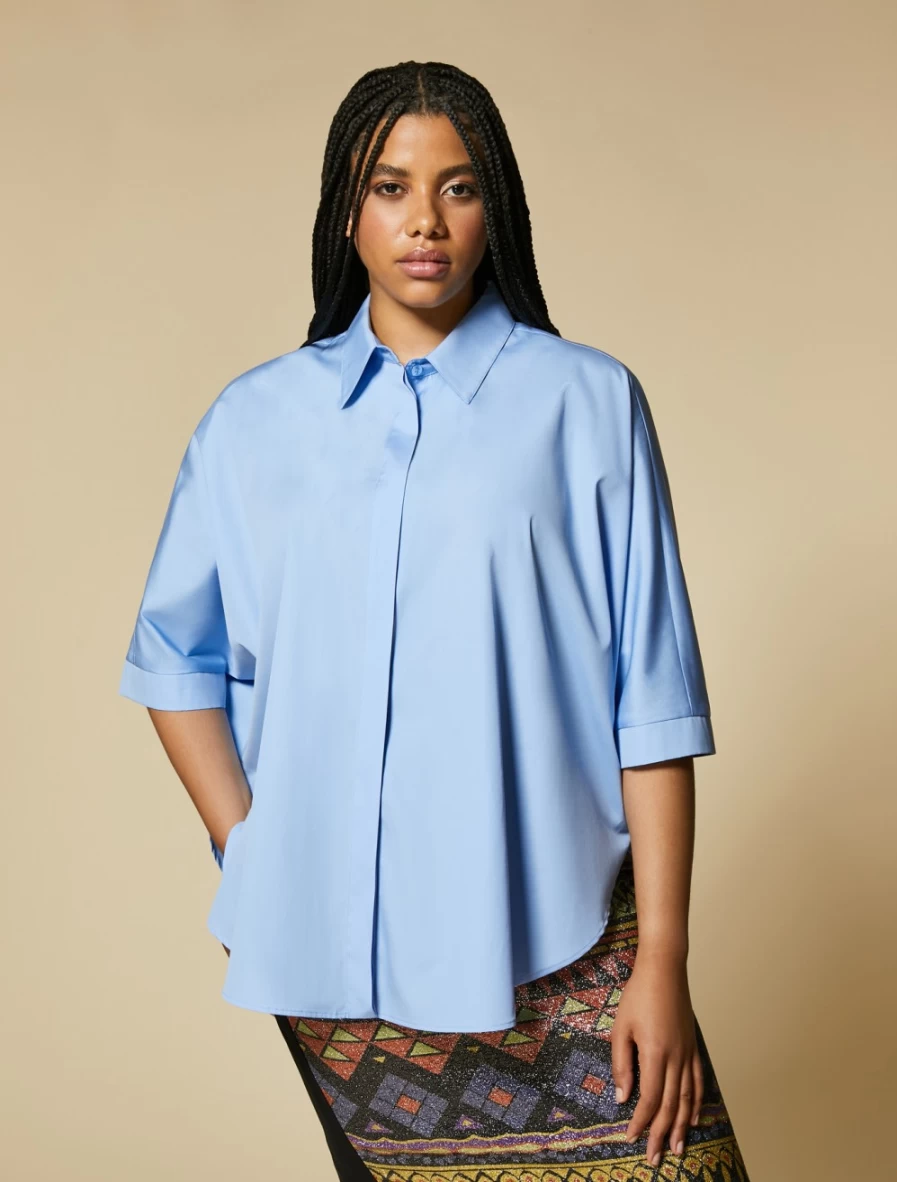 "Marina Rinaldi Women's Ski Blue Loose-Fitting Poplin Shirt"