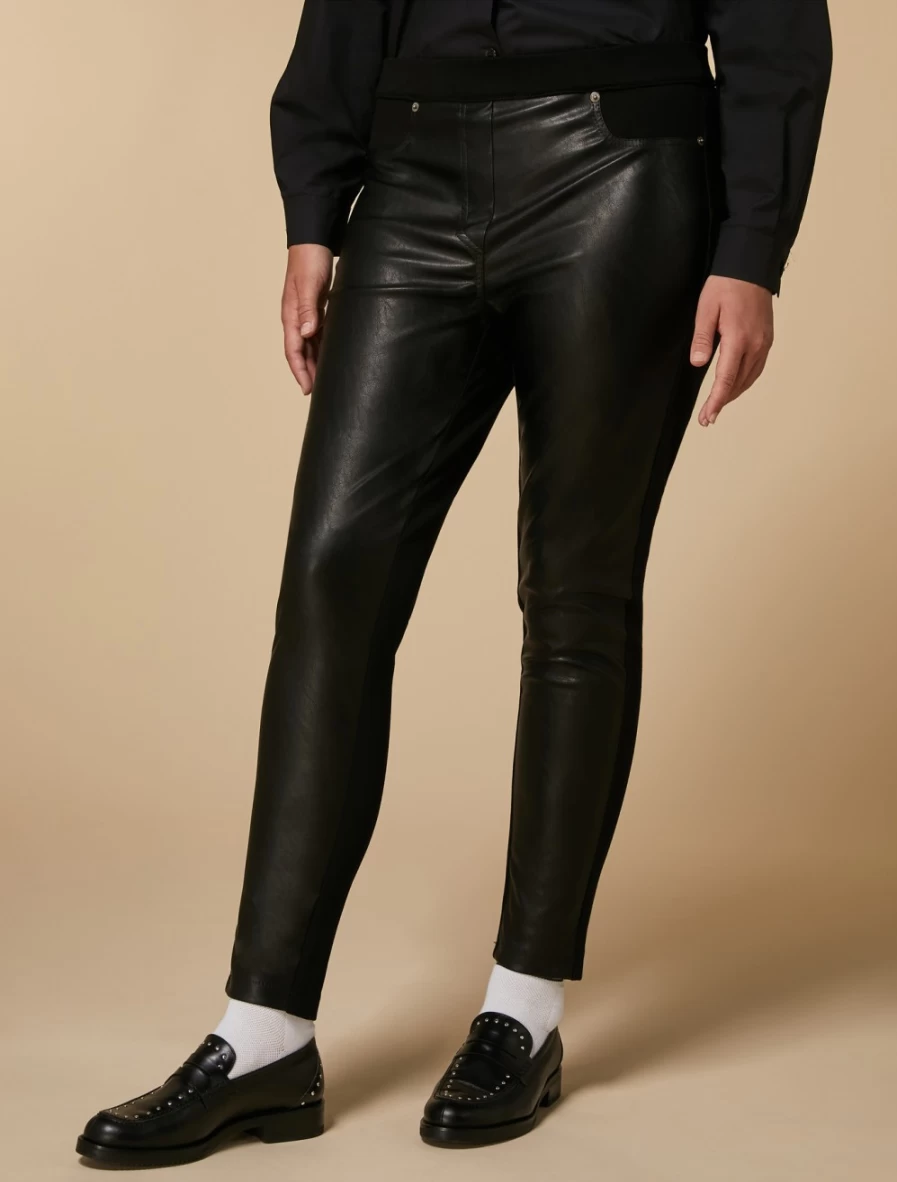 Marina Rinaldi Women's Black Jersey Coated Fabric Leggings