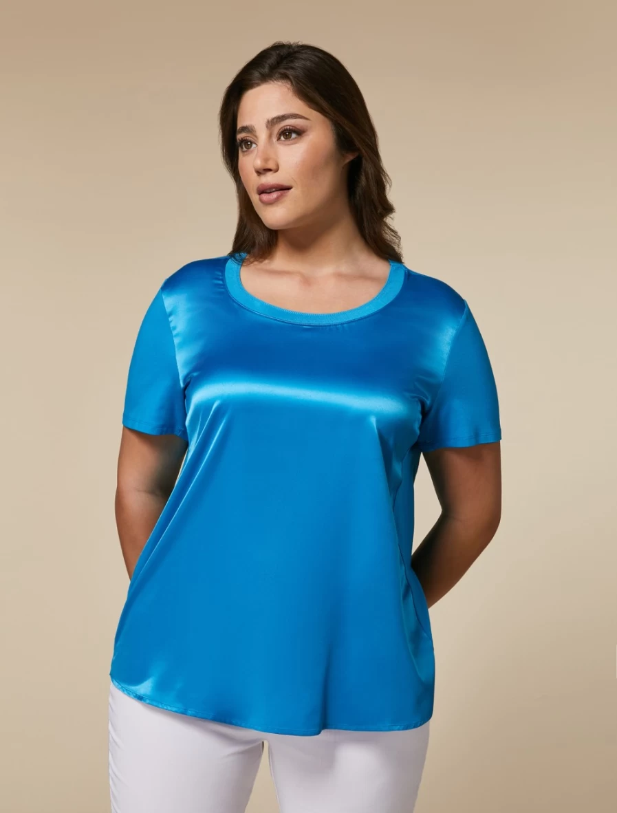 Marina Rinaldi Women's Turquoise Crêpe Jersey & Satin Blend T-Shirt