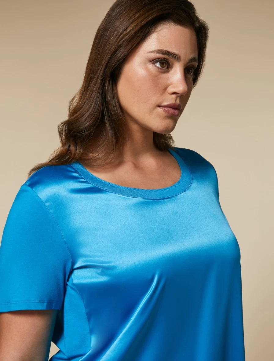 Marina Rinaldi Women's Turquoise Crêpe Jersey & Satin Blend T-Shirt