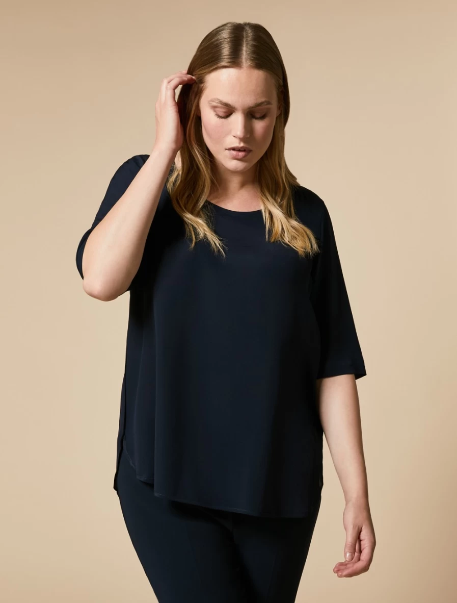 Marina Rinaldi Women's Dark Navy Silk Blouse - Elegant Luxury Top