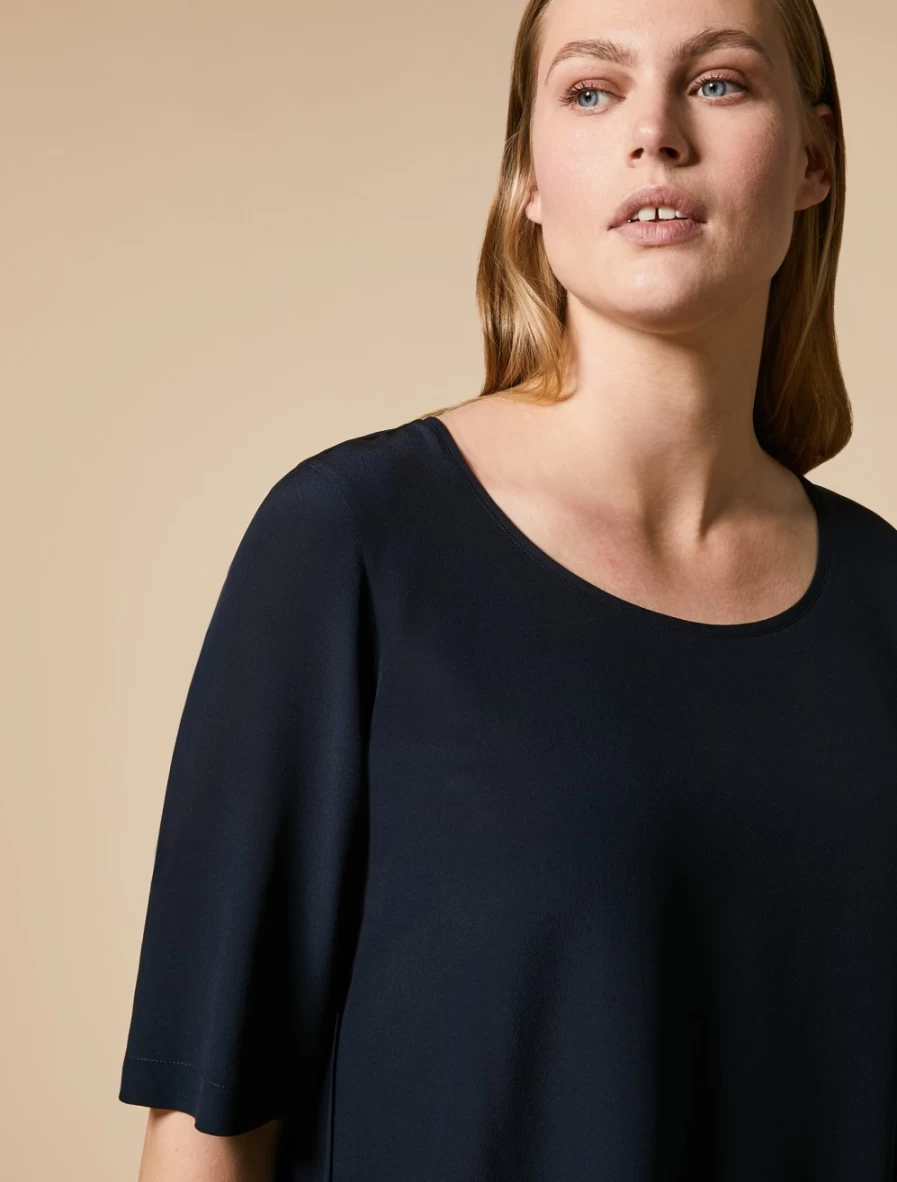 Marina Rinaldi Women's Dark Navy Silk Blouse - Elegant Luxury Top