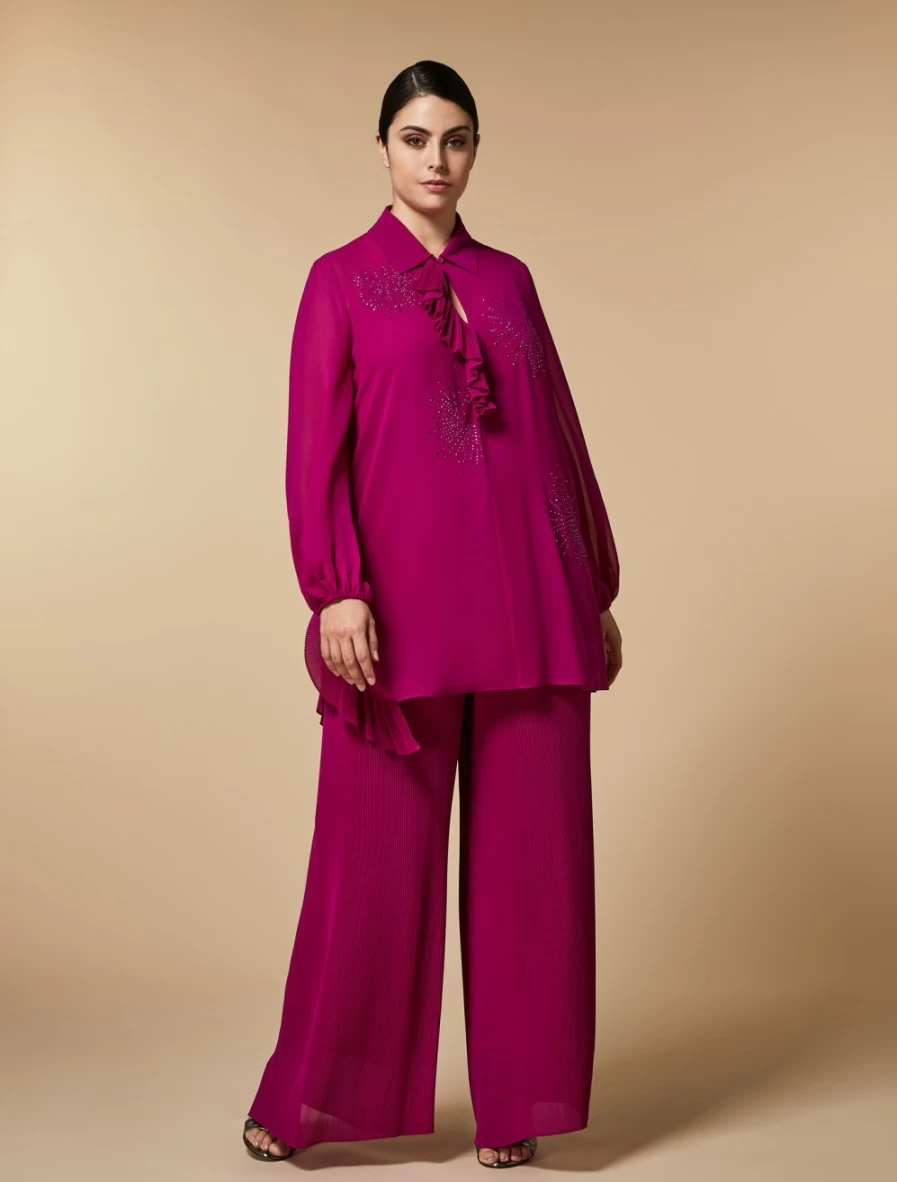 "Marina Rinaldi Women's Fuchsia Pleated Georgette Trousers"