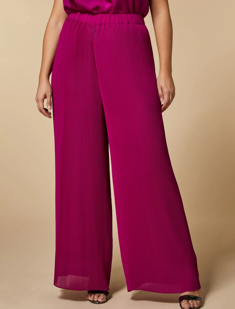 "Marina Rinaldi Women's Fuchsia Pleated Georgette Trousers"