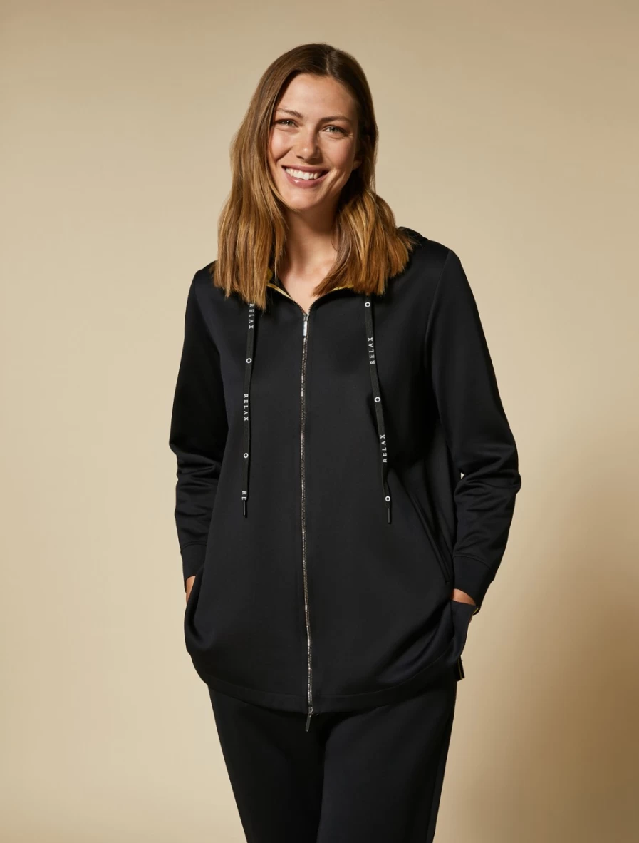 "Marina Rinaldi Women's Black Cotton-Nylon Blend Jersey Sweatshirt"