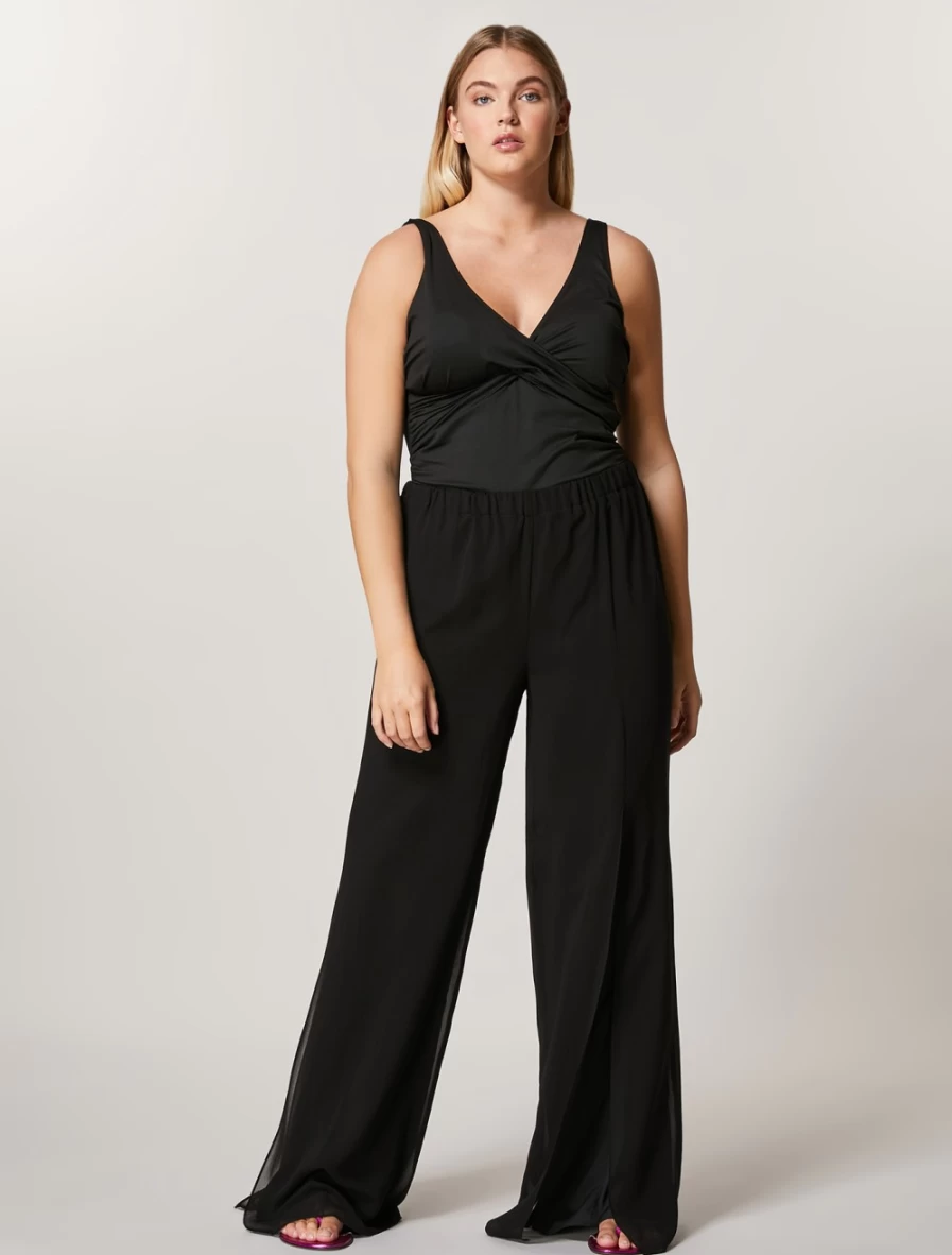 Marina Rinaldi Women's Black Georgette and Crepe de Chine Elegant Trousers